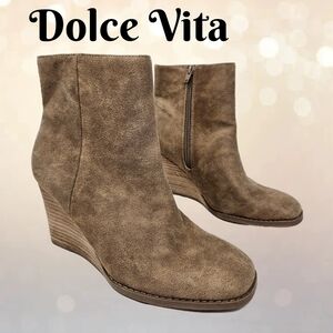Dolce Vita Taupe Suede Wedge Ankle Boots
